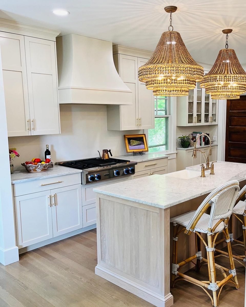 White kitchen with pendant lighting