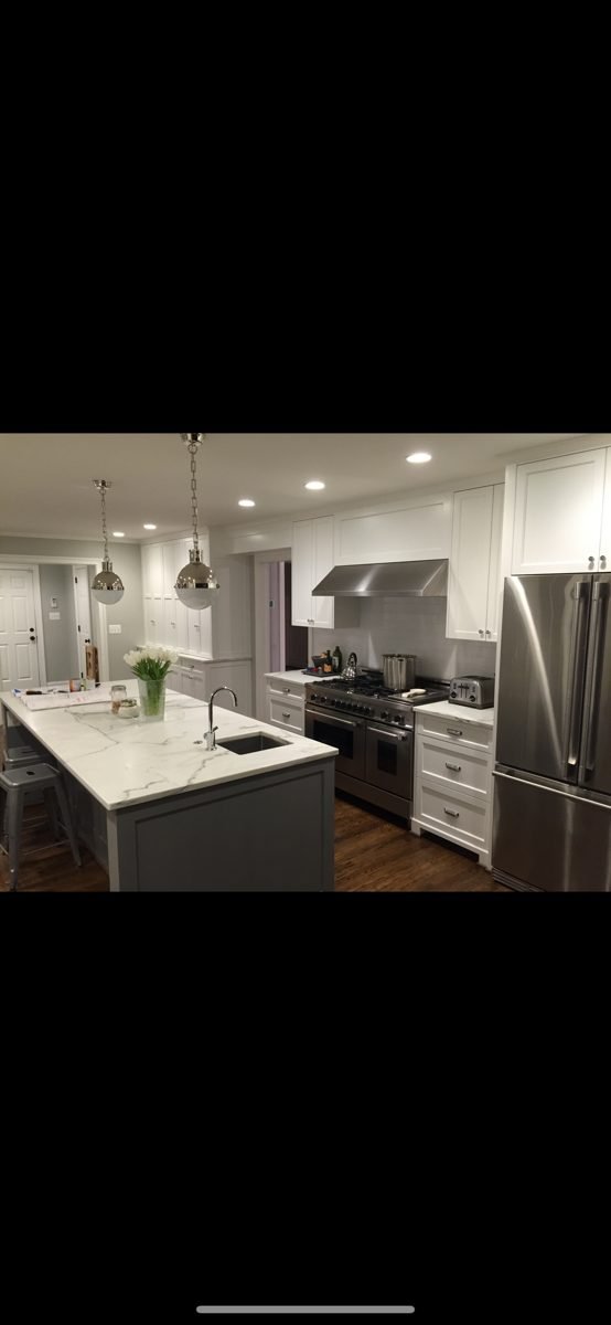 Kitchen with dark island